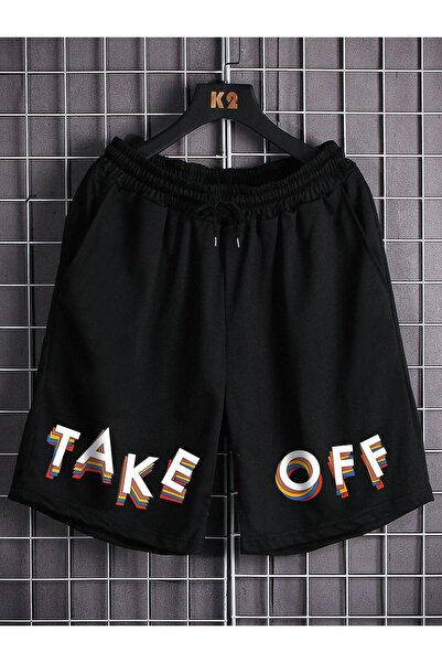 CLASSY.MODA Μαύρο σορτς με στάμπα, άνετη εφαρμογή, ελαστική μέση, καθημερινό ...