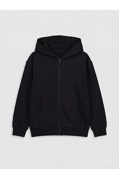 LC Waikiki Nevavm Girl's Hooded Zipper Sweatshirt with Difference in Color