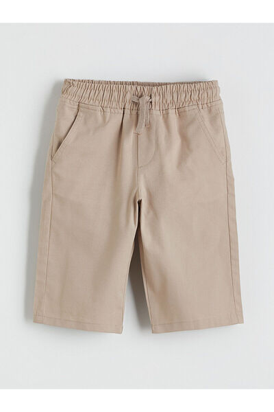 LC Waikiki Καφέ σορτς για αγόρια από γαμπαρντίνα με ελαστική μέση