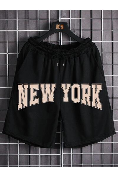 CLASSY.MODA Μαύρο σορτς με στάμπα, άνετη εφαρμογή, ελαστική μέση, καθημερινό ...