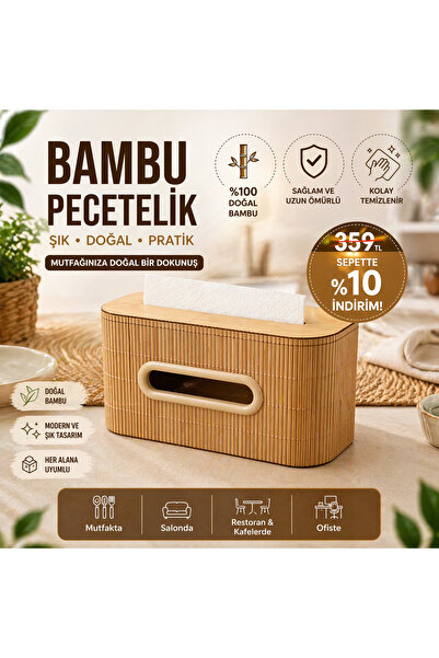 Roza Bambu Peçetelik Kutusu – Kapaklı Şık ve Modern Peçete Organizeri (Doğal ...