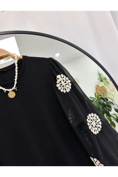 MODA VEDAT Kadın Kol Tül Nakış Detaylı Elbise -045001