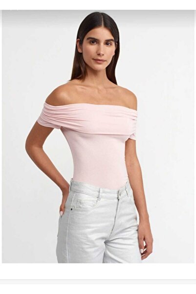 Miora Fashion Kayık Yaka Katlamalı Detaylı Slim Fit Bluz