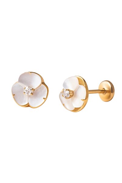 BEBEGOLD Σκουλαρίκια λουλούδια από χρυσό 14Κ για παιδιά, με φίλντισι και λευκ...