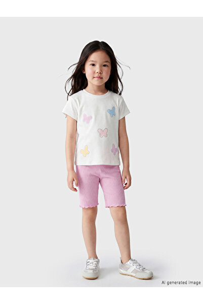 LC Waikiki Vizyon New Season Stoned Girls' Ribbed T-Shirt and Leggings