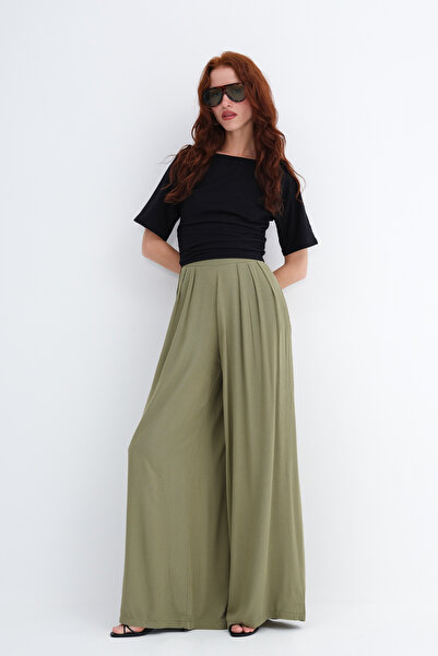 Addax Παντελόνι με φαρδιά μπατζάκια και ελαστική μέση PN19108