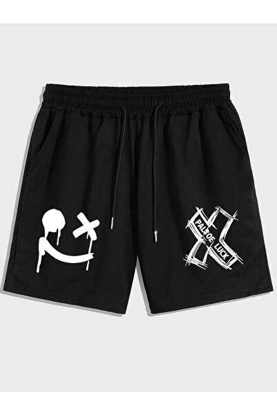 CLASSY.MODA Μαύρο σορτς με στάμπα, άνετη εφαρμογή, ελαστική μέση, καθημερινό ...