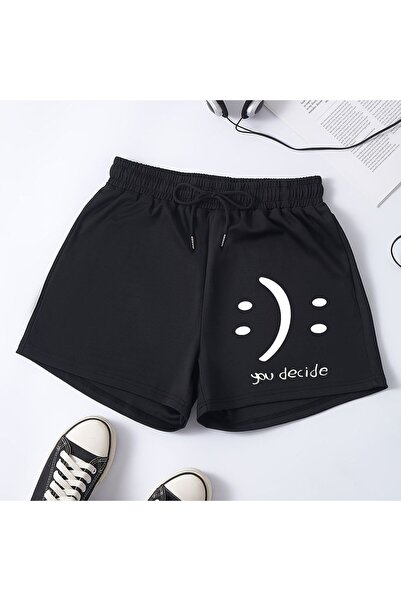 valeriae Μαύρο σορτς με στάμπα, άνετη εφαρμογή, ελαστική μέση, καθημερινό αθλ...