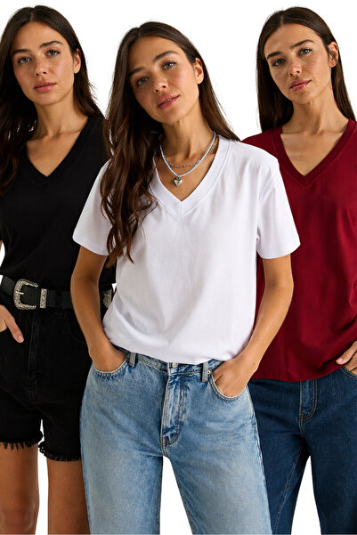 Bianco Lucci Γυναικείο μπλουζάκι από 100% οργανικό βαμβάκι με βαθύ V λαιμόκοψ...