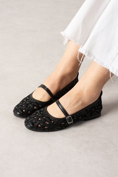 FUGA MODA Venosa Black Tulle Embroidered Floral Patterned Premium Ballerinas ...
