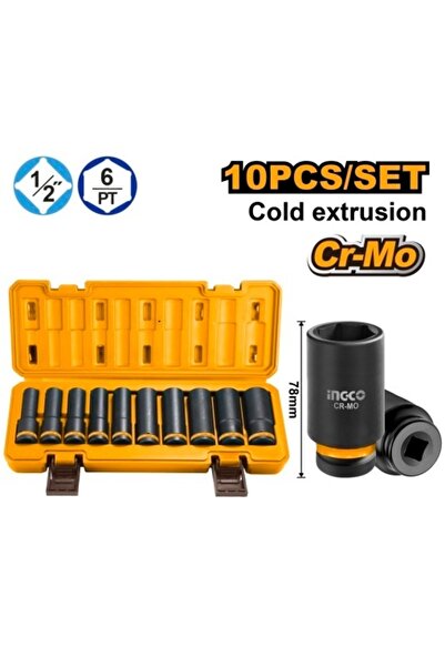 Ingco Σετ Μακριών Καρυδάκια Κρούσης 1/2 10 τεμάχια HKISSD 12102 L