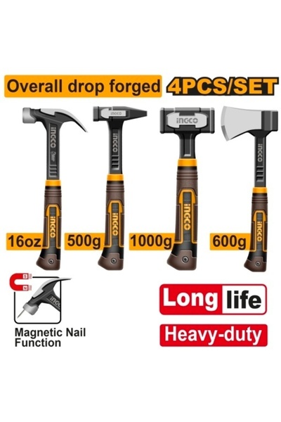 Ingco Επαγγελματικό Σετ Σφυριών και Σμίλων 4 τεμαχίων HCH 9004 L