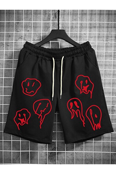 CLASSY.MODA Μαύρο σορτς με στάμπα, άνετη εφαρμογή, ελαστική μέση, καθημερινό ...