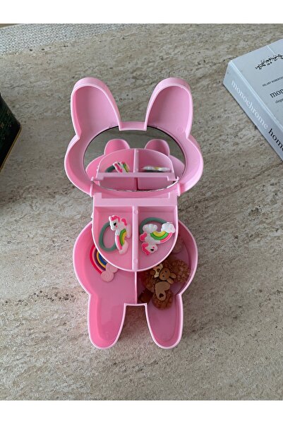 BEBESİS Tavşan model içi aynalı ve bölmeli pembe renkli mika çocuk toka takı ...