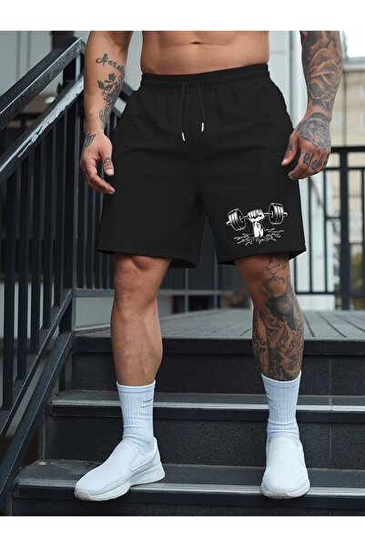 CLASSY.MODA Μαύρο σορτς με στάμπα, άνετη εφαρμογή, ελαστική μέση, καθημερινό ...