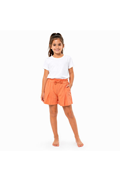 onymino Girls' Salmon Color Linen-Look Soft Cotton Shorts – Elastic Waist and...