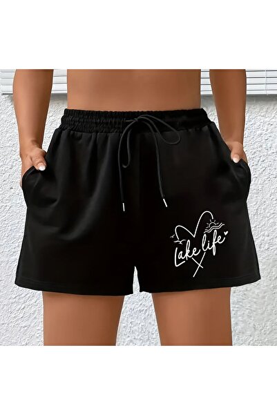 CLASSY.MODA Μαύρο σορτς με στάμπα, άνετη εφαρμογή, ελαστική μέση, καθημερινό ...