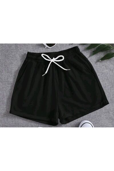 valeriae Μαύρο σορτς με στάμπα, άνετη εφαρμογή, ελαστική μέση, καθημερινό αθλ...