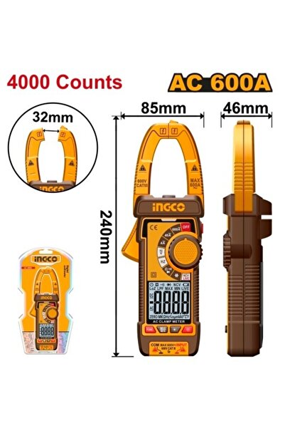 Ingco Πολύμετρο / Αμπεροτσιμπίδα AC 600 A Βιομηχανικό 4000 Σημεία Ακριβείας D...