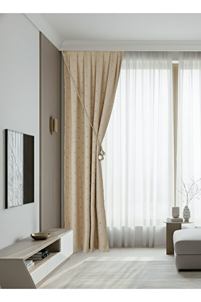 cheap's home Ponponlu Kabartma Dokulu Modern Keten Fon Perde - Seyrek Pileli ...