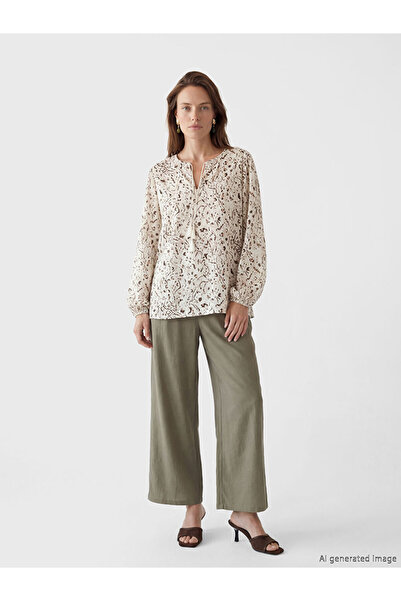 LC Waikiki Tie-Up Collar Patterned Blouse