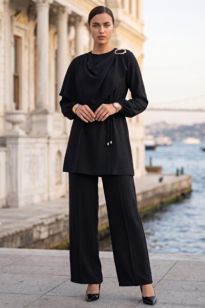 SENSTIL Κοστούμι με λεπτομέρεια αγκράφας και παντελόνι, Μαύρο SS2901