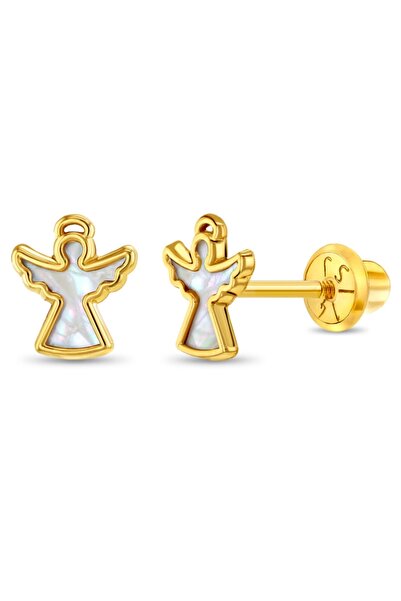 BEBEGOLD Σκουλαρίκια από χρυσό 14Κ για παιδιά, σχέδιο Άγγελος με καρδιά από φ...