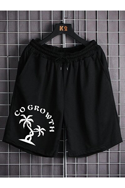 CLASSY.MODA Μαύρο σορτς με στάμπα, άνετη εφαρμογή, ελαστική μέση, καθημερινό ...