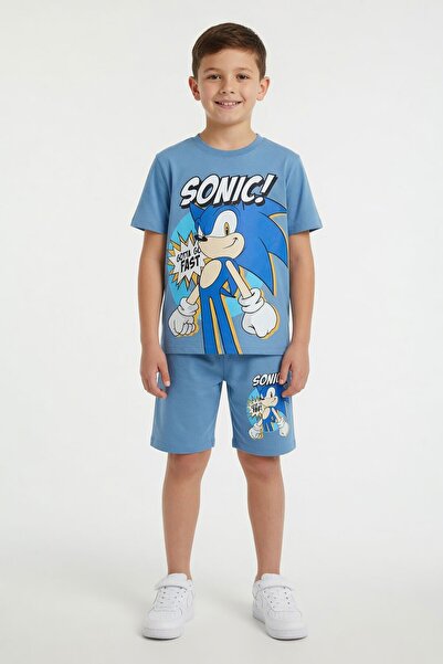 Cansın Mini Blue Hedgehog Sonic Printed Boys' T-Shirt and Shorts 2-Piece Set ...