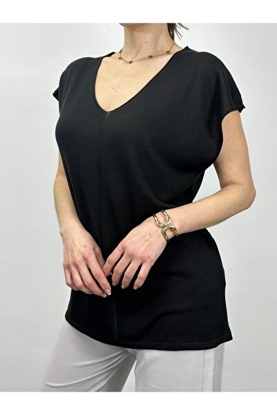 GND Πλεκτή μπλούζα από βισκόζη με λεπτομέρεια ραφής, λαιμόκοψη V και κοντά μα...