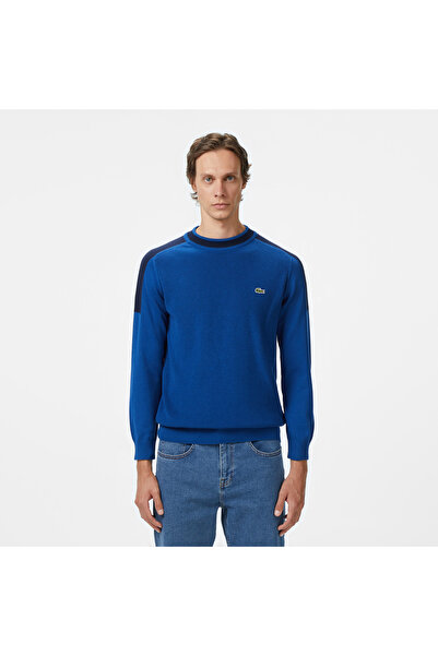 Lacoste Erkek Classic Fit Bisiklet Yaka Renk Bloklu Mavi Kazak