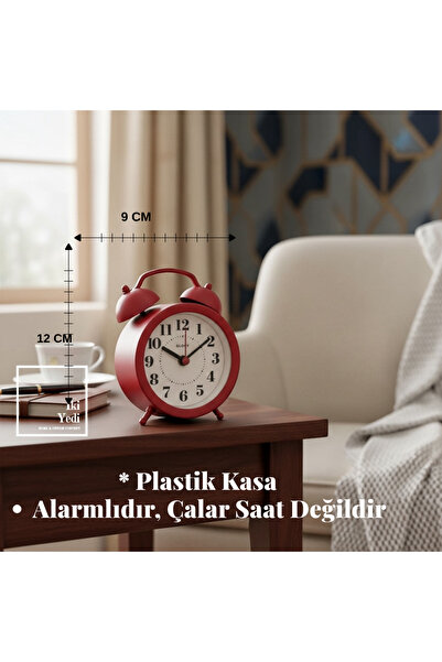 İki Yedi Konsept Vonmoss Kırmızı Masa Saati Dekoratif Alarmlı Saat Çalar Saat...