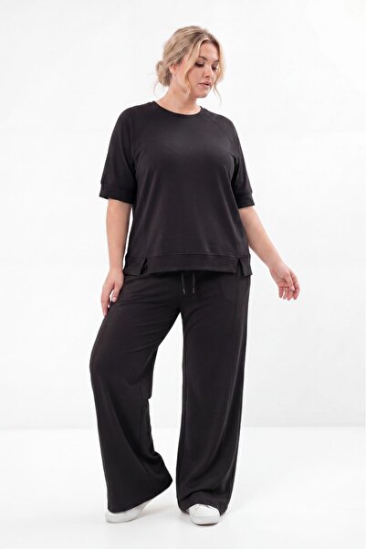 Asena Mila Black Double Top and Bottom Tracksuit Set