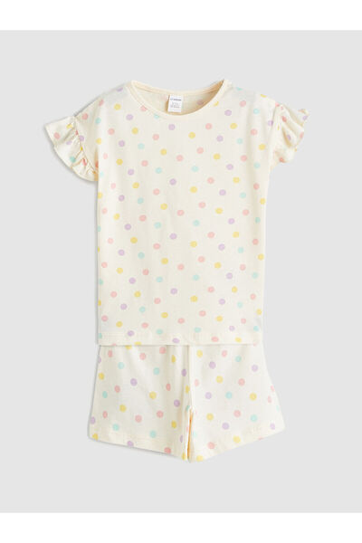 LC Waikiki Giyçık Store Ecru Polka Dot Girls' T-Shirt and Shorts
