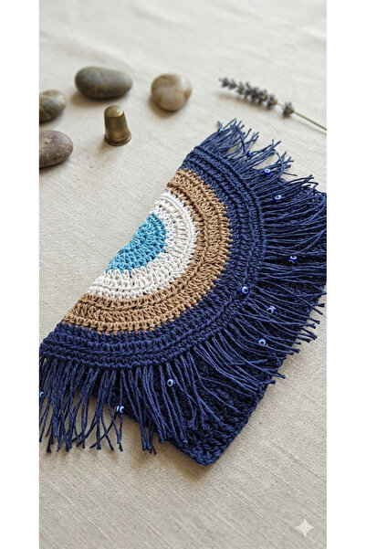 Ahşap Evi Kağıt İp Portföy Çanta Hasır El Çantası Portföy, Clutch Çanta