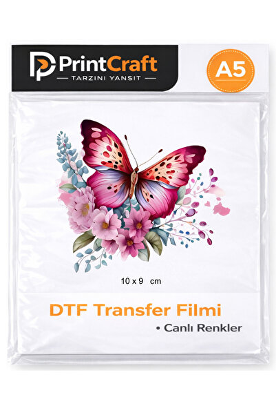 Palo Santo 10x9 cm Pembe Kelebek Modeli Ütü ile Yapışan DTF Transfer Baskı (A5)
