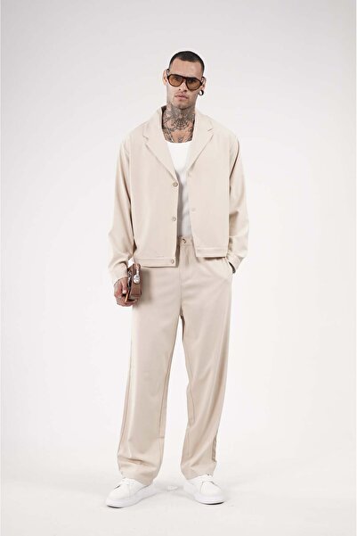 king brich Υπερμεγέθη υφασμάτινο σετ μπλέιζερ με φαρδιά γραμμή