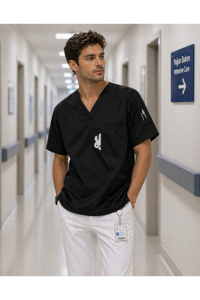 mirach Ανδρικά Veterinary Scrubs Cute Rabbit Top Premium Αντιχνοβικό Φαρδύ Τζ...