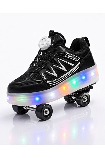 aknacar Çocuk Patenli Ayakkabı Işıklı 4 Teker Kaykay Sneaker Ayakkabı SAAT HE...