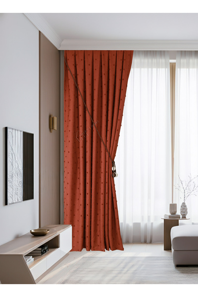 cheap's home Ponponlu Kabartma Dokulu Modern Keten Fon Perde - Sık Pileli 1/3...