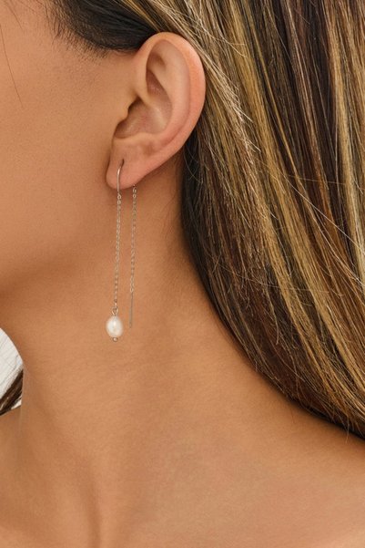 FAYRA ACCESSORIES Uzun Zincir Sallantılı Doğal İnci Küpe