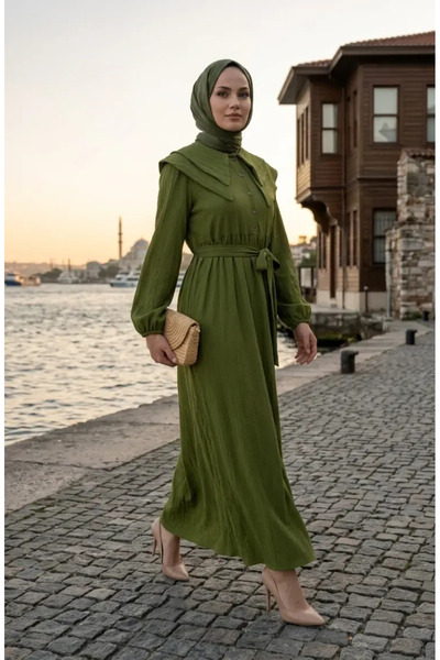 sefamerve Βρεφικό φόρεμα με γιακά και ζώνη 2252-05 Πράσινο φιστικί