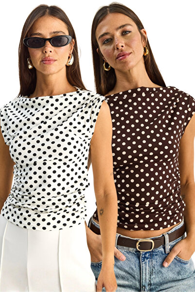 Bianco Lucci Γυναικεία μπλούζα Degaje με γιακά, πουά, με λεπτομέρεια από κορδ...