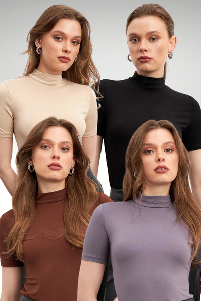 Bipantolon Γυναικεία Μαύρη Κρεμ Μπλούζα σε Καφέ Γκρι Χρώμα, Πακέτο 4 τεμαχίων...