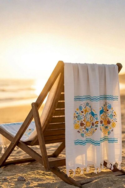Layan Home Bamboo Peshtemal Beach & Towel - Blue Marin