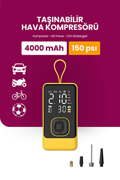 Seyoni Auhma A9911 Hava Kompresörü 4000 mAh LCD Ekranlı, LED Fener Özellikli ...