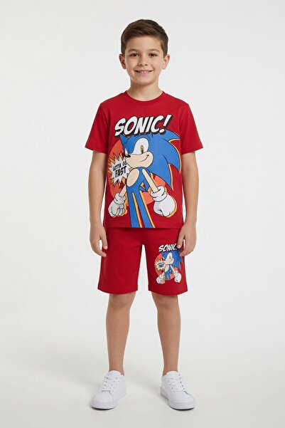 Cansın Mini Red Hedgehog Sonic Printed Boys' T-Shirt and Shorts 2-Piece Set 2...