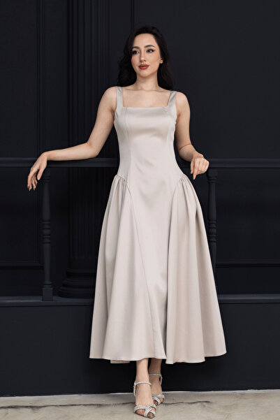 BEYBOS Φόρεμα μίντι σατέν με κορδόνι στη μέση - ΚΡΕΜ