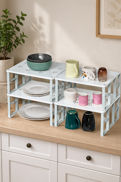 Comprox 4 τεμάχια Μεταλλικό ράφι οργάνωσης ντουλάπας για πιάτα και ποτήρια Or...