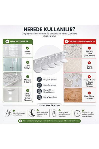 sengenegel Kendinden Yapışkanlı Tutacaklı 5 Yuvalı Banyo Mutfak Rafı